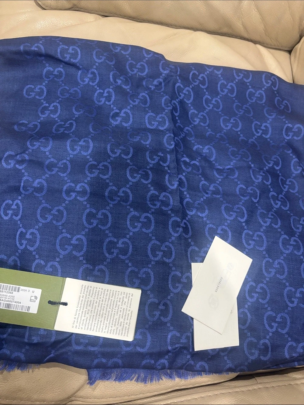 Gucci Unisex Deep Blue GG Jacquard Scarf 18x70 inches